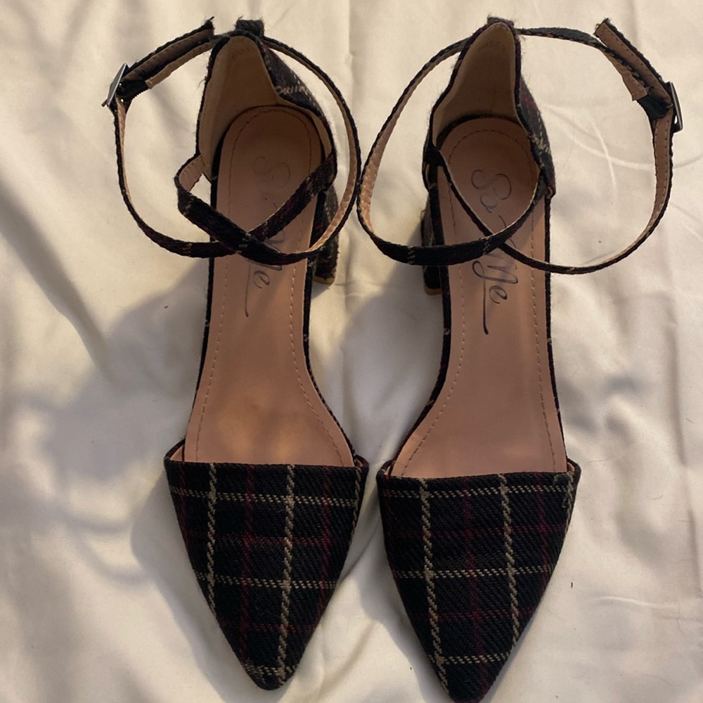 ModCloth Plaid Ankle Strap Block Heels